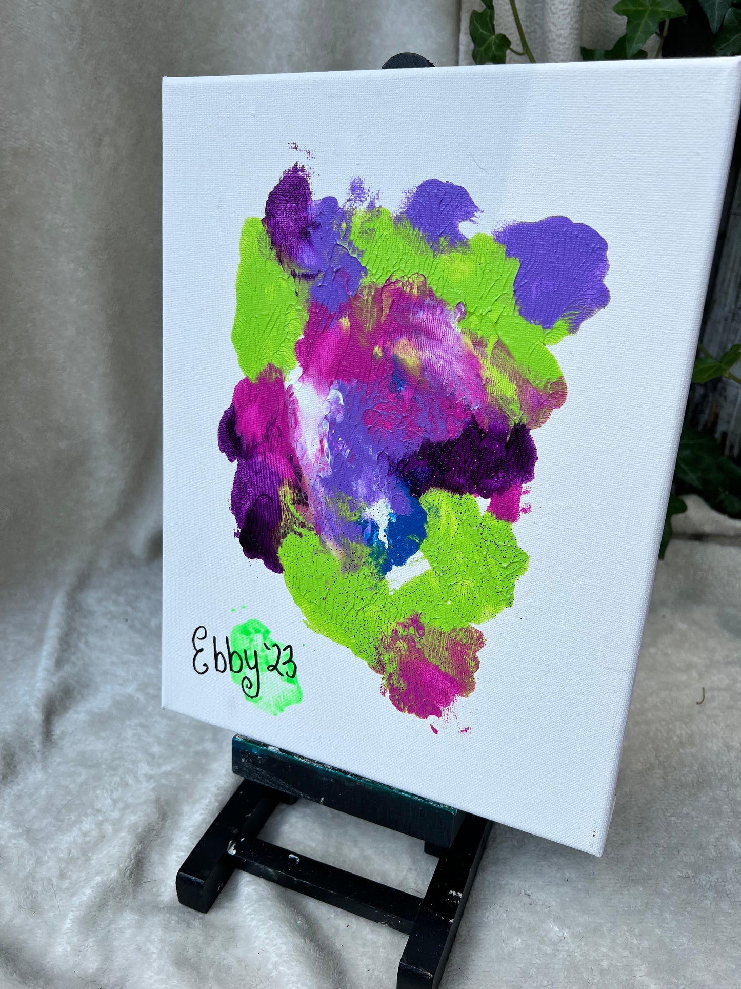 Original Acrylic Painting by Ebby the Bugg Dog OOAK Green & Purple