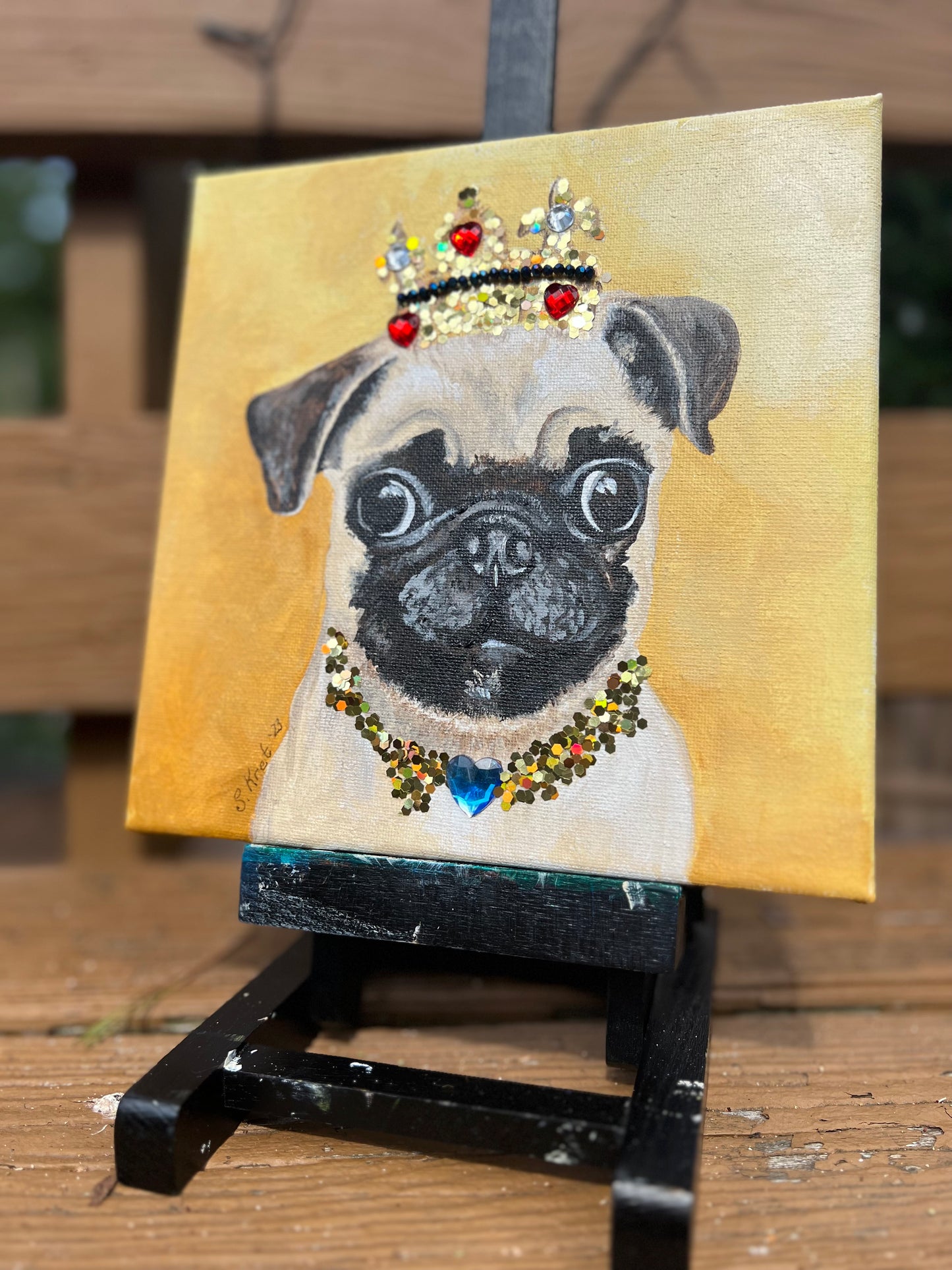 Regal Pug Puppy Original Acrylic Painting