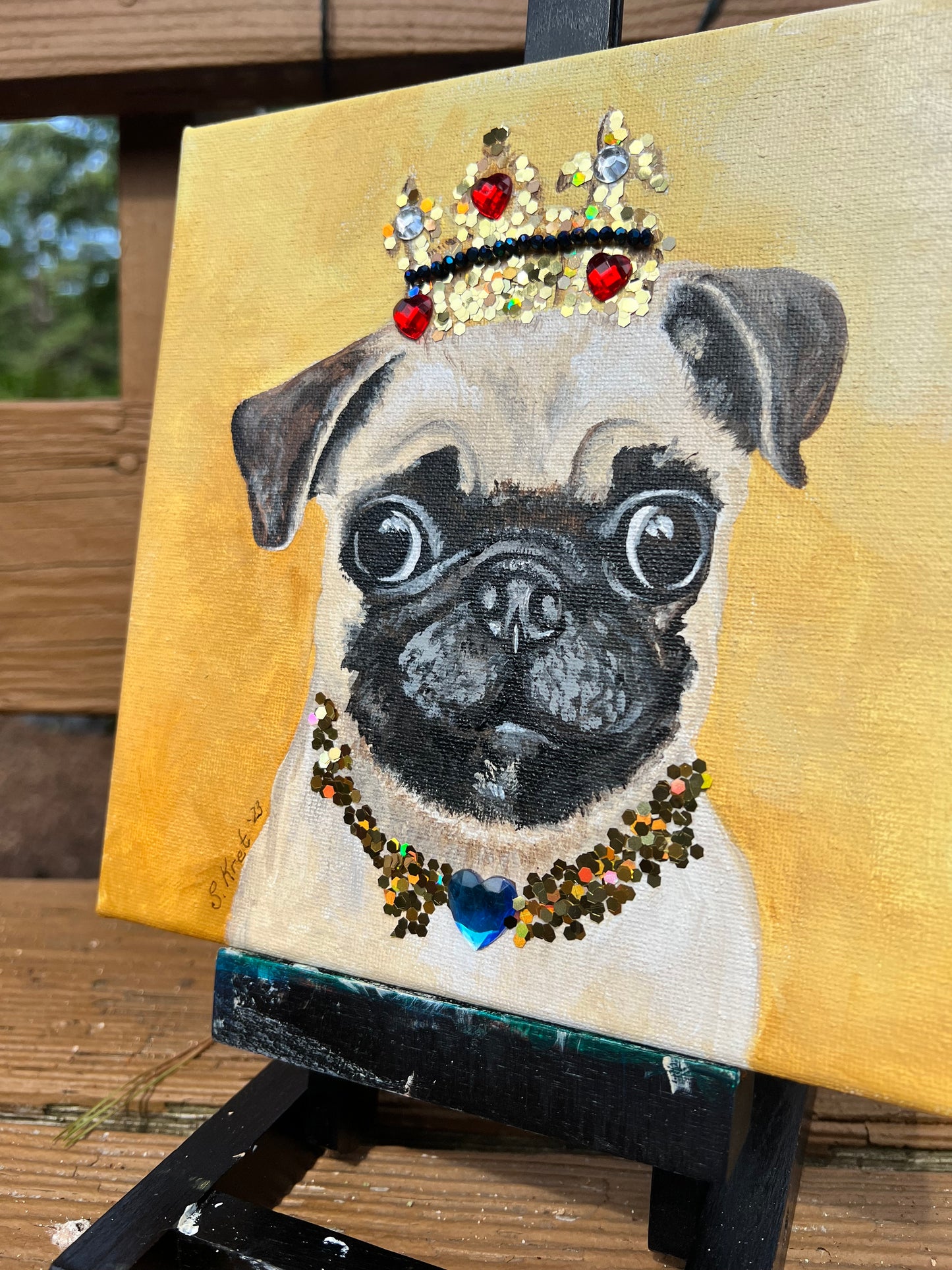 Regal Pug Puppy Original Acrylic Painting