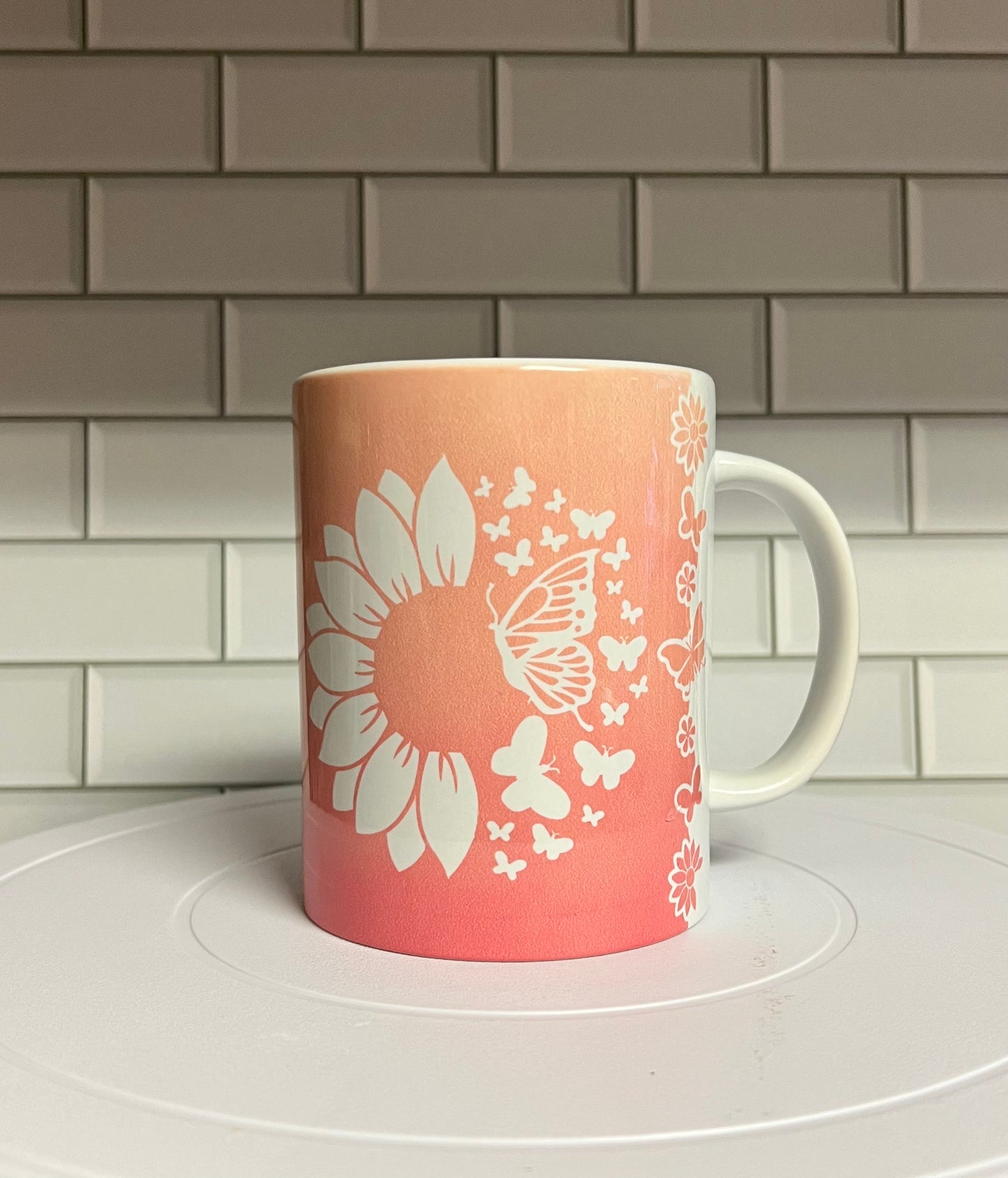 Coffee or Tea Mug with Inspirational Saying Butterflies Sunflowers