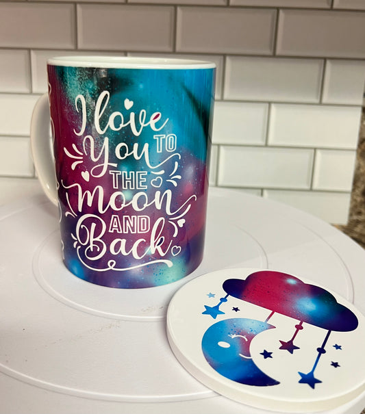 Coffee Mug Tea Mug Celestial Love You to the Moon and Back, with Coaster or Lid