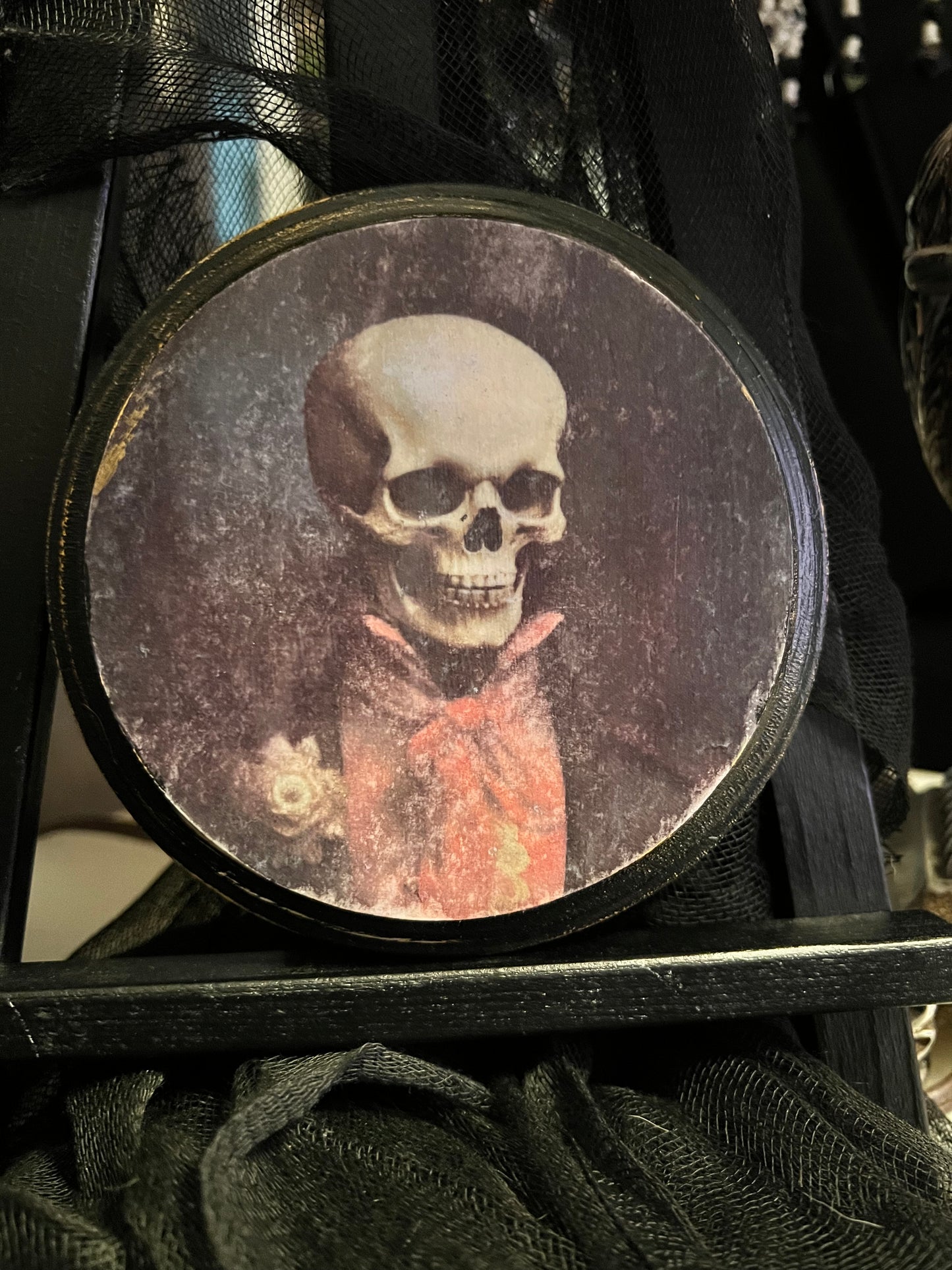 Dark Academia Spooky Plaque, Wooden Wall Hanging, Table Top Display, Gentleman Skeleton, Halloween