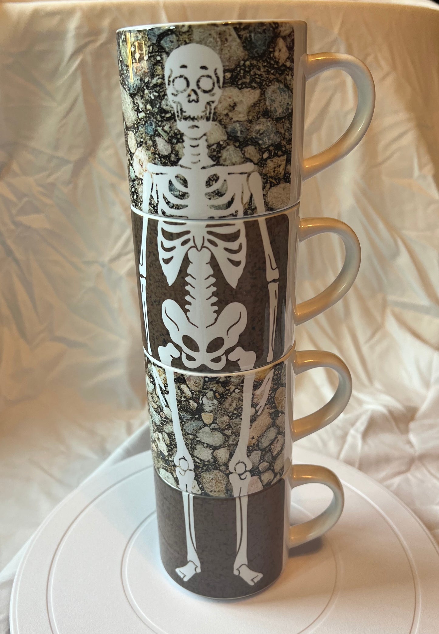 Stackable Mugs Set of 4 Skeleton Mugs 10 oz