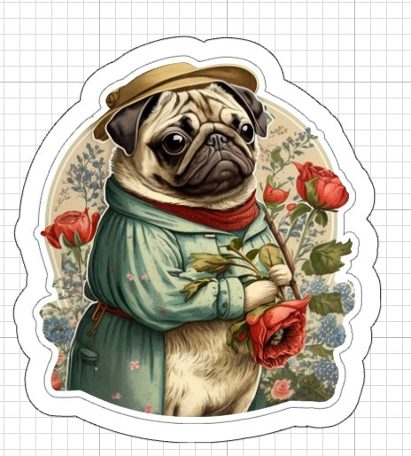 Stickers - Victorian Pug and Roses