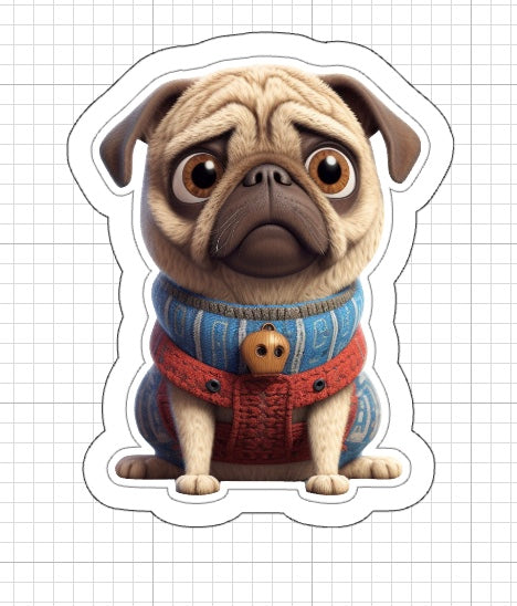 Stickers - Pug in Red Sweater