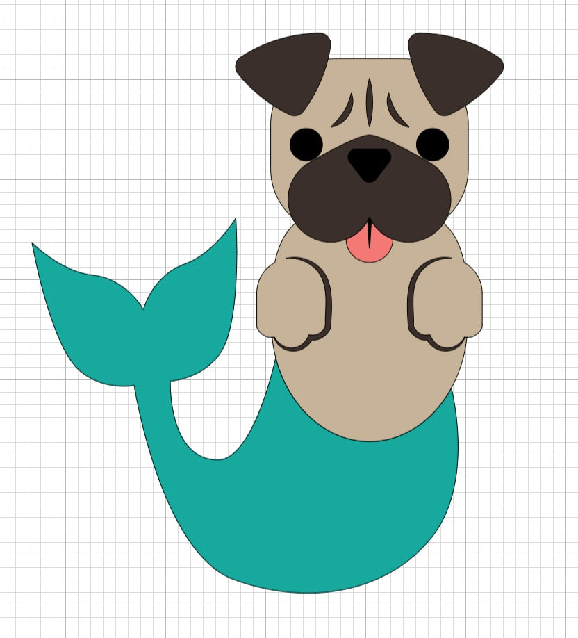 Stickers - MerPug Mermaid Pug Sticker, Pug Stickers