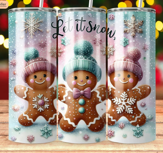 20 oz Stainless Steel Tumbler, Holiday Winter Theme, Gingerbread People