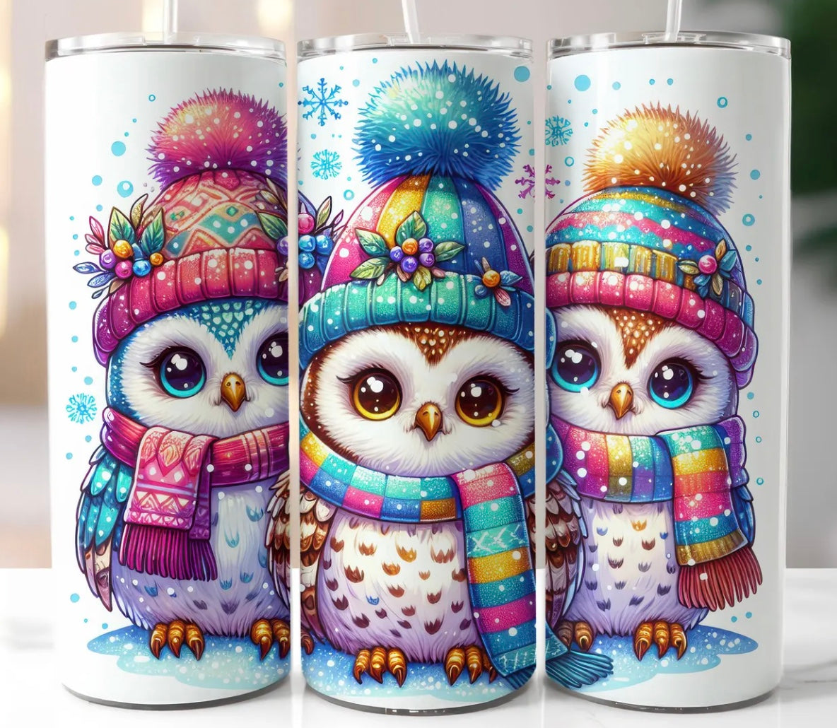 20 oz Stainless Steel Tumbler, Holiday Winter Theme, Baby Owls 1