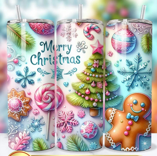 20 oz Stainless Steel Tumbler, Holiday Winter Theme, Christmas