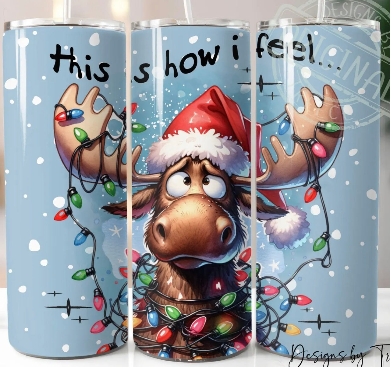 20 oz Stainless Steel Tumbler, Holiday Winter Theme, Baby Moose