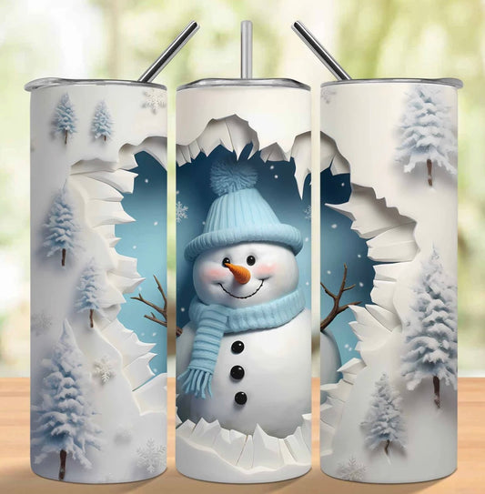 20 oz Stainless Steel Tumbler, Holiday Winter Theme, Frosty Snowman