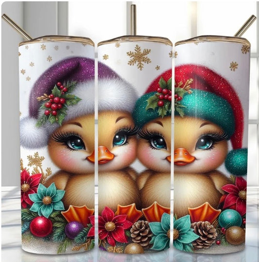 20 oz Stainless Steel Tumbler, Holiday Winter Theme, Baby Ducks