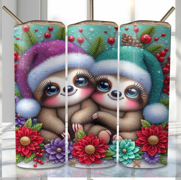 20 oz Stainless Steel Tumbler, Holiday Winter Theme, Baby Sloths