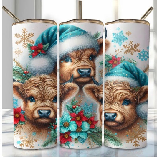 20 oz Stainless Steel Tumbler, Holiday Winter Theme, Holstein Cows