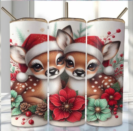 20 oz Stainless Steel Tumbler, Holiday Winter Theme, Sweet Deer Babies