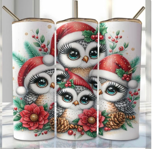 20 oz Stainless Steel Tumbler, Holiday Winter Theme, Baby Owls 2