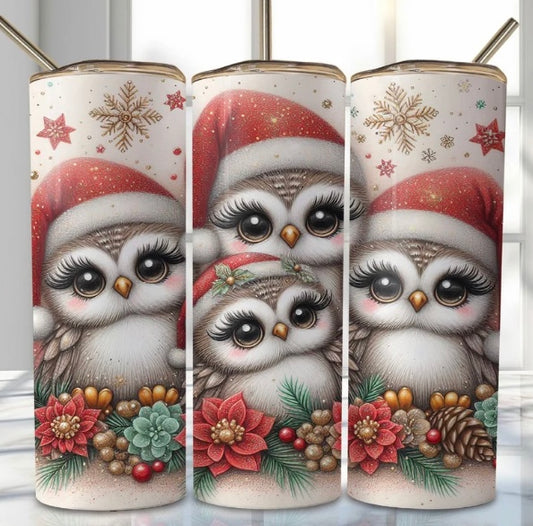 20 oz Stainless Steel Tumbler, Holiday Winter Theme, Baby Owls 3