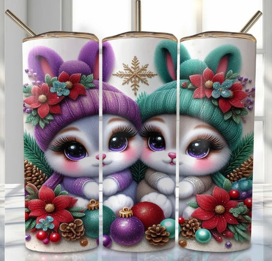 20 oz Stainless Steel Tumbler, Holiday Winter Theme, Baby Bunnies