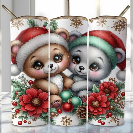 20 oz Stainless Steel Tumbler, Holiday Winter Theme, Baby Bears