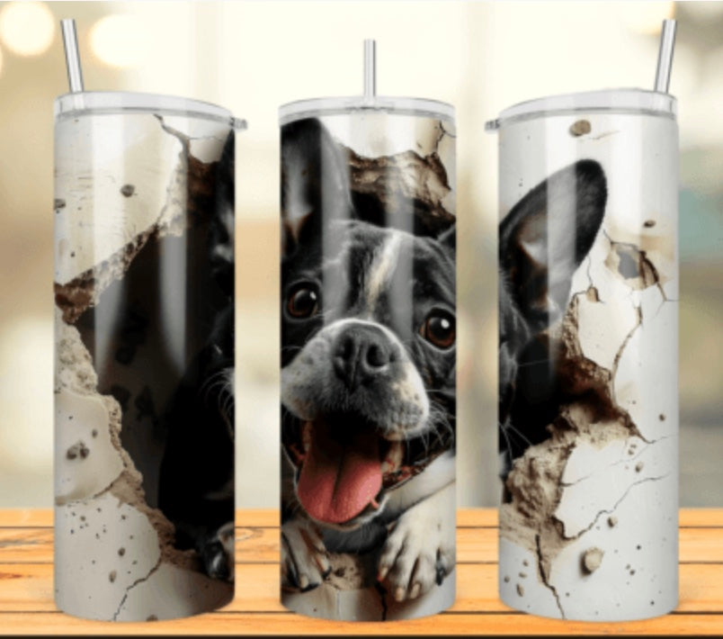 20 oz Stainless Steel Tumbler, 3D Boston Terrier