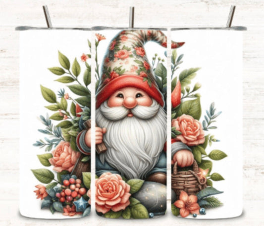 20 oz Stainless Steel Tumbler, Flowery Gnome