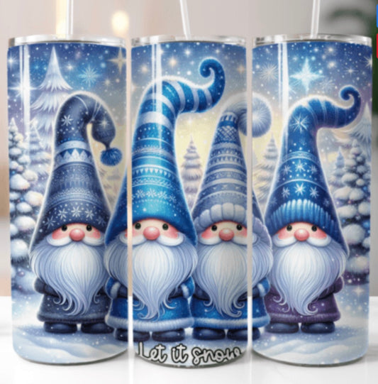 20 oz Stainless Steel Tumbler, Holiday Winter Theme, Let It Snow Gnome