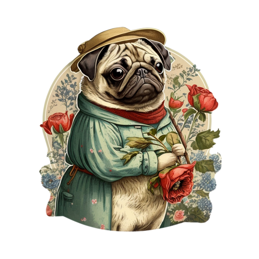 Stickers - Pug Watercolor Roses