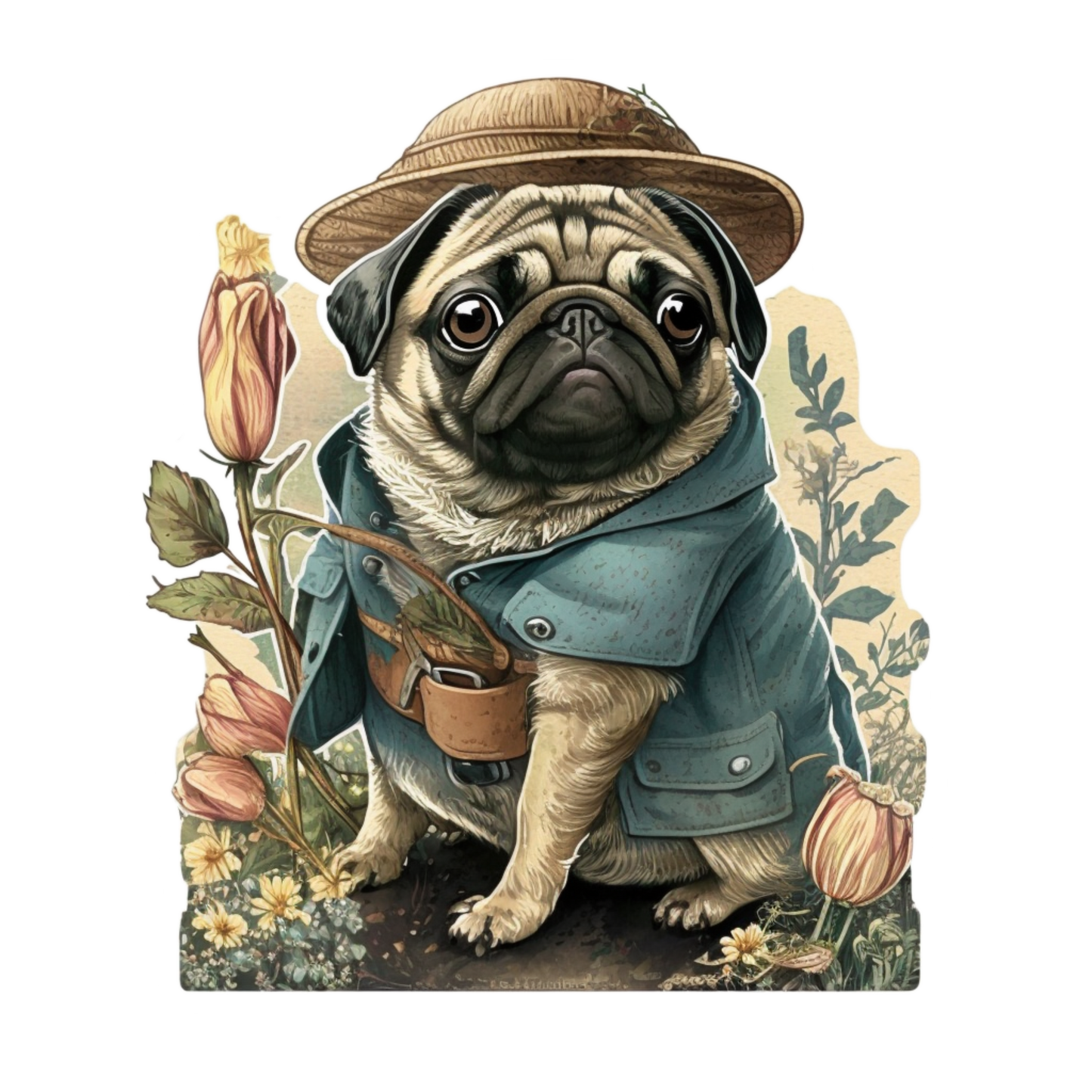 Stickers Pugs Water Color Gardening Pug