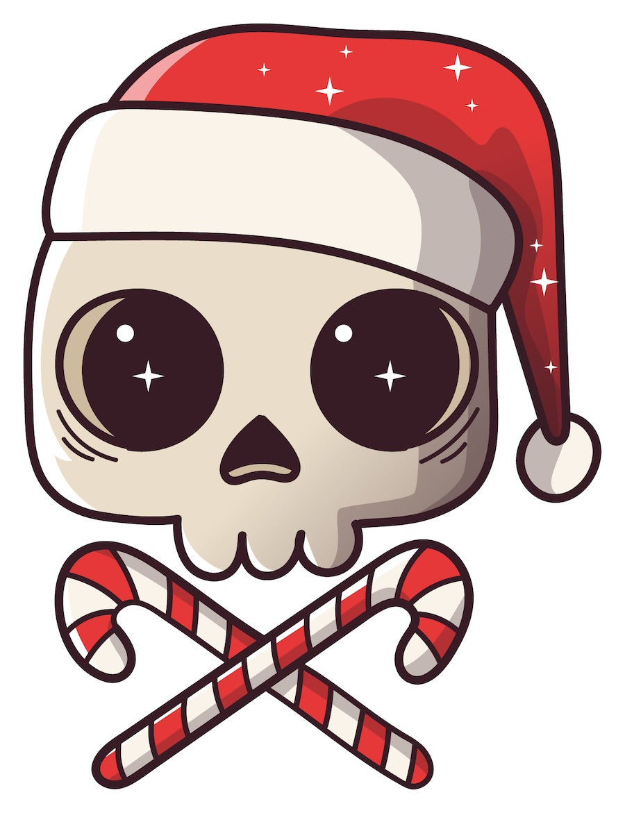 Stickers - Santa Skull wtih Crossed Candy Canes Sticker, Christmas Stickers
