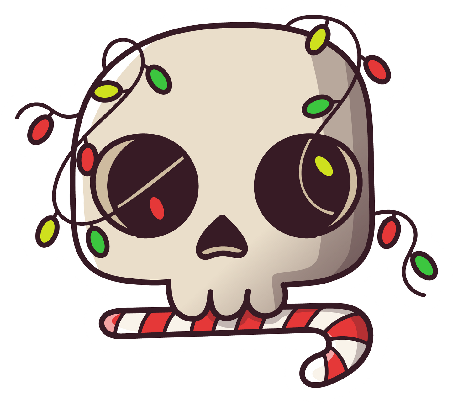 Stickers - Skull And Candy Cane And Christmas Lights Sticker, Christmas Stickers