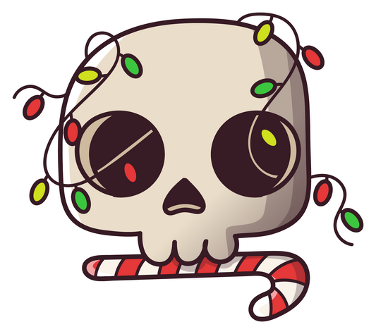 Stickers - Skull And Candy Cane And Christmas Lights Sticker, Christmas Stickers