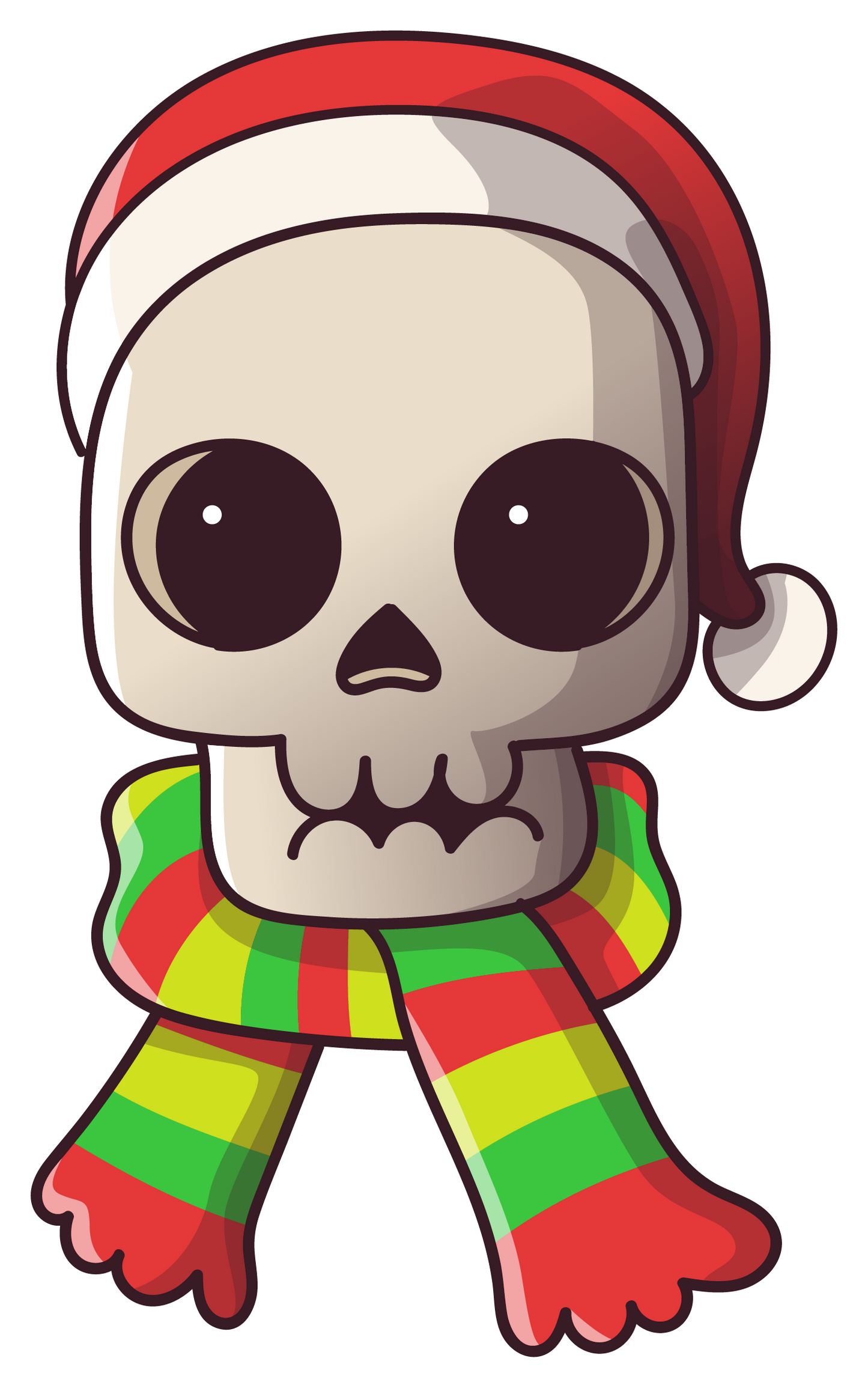 Stickers- Skull with Hat and Scarf Sticker, Christmas  Stickers