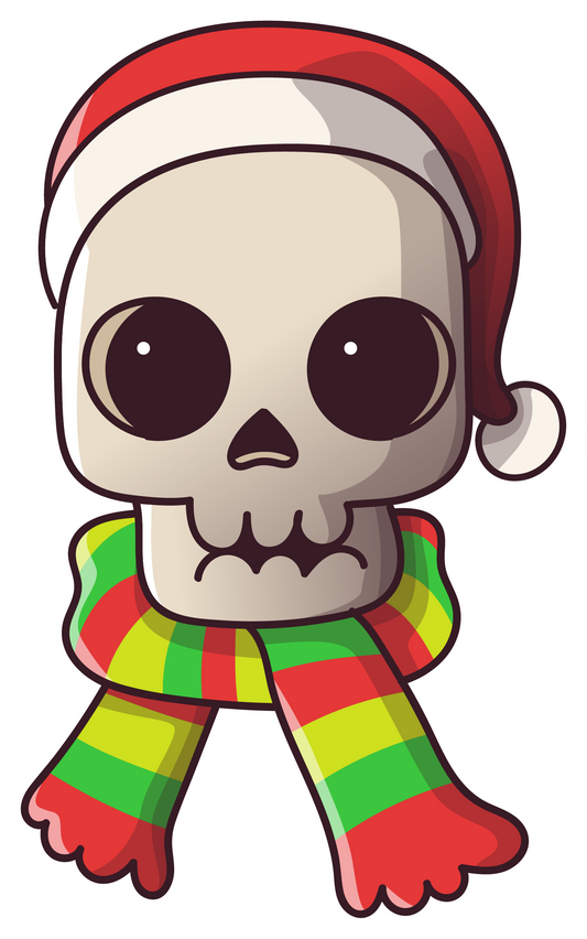 Stickers- Skull with Hat and Scarf Sticker, Christmas  Stickers