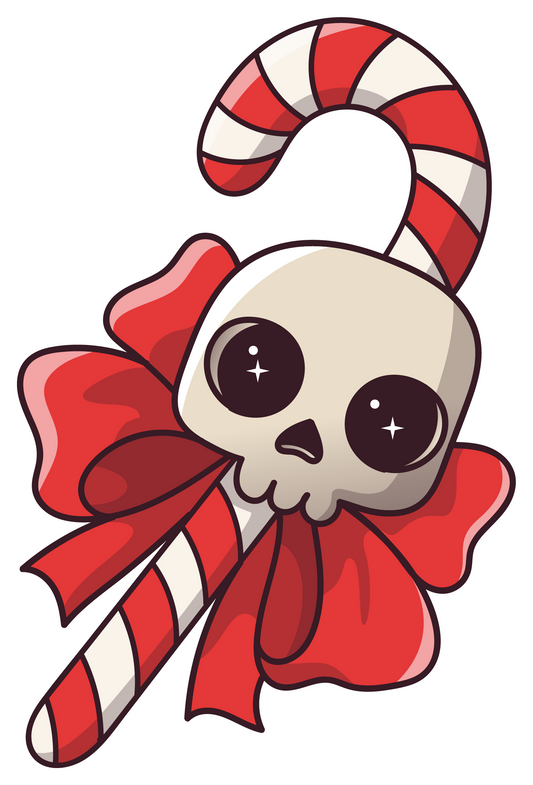 Stickers - Skull And Candy Cane Sticker, Christmas Stickers