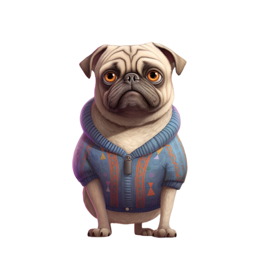 Stickers - Pugs, Fawn Pug in Blue Hoodie