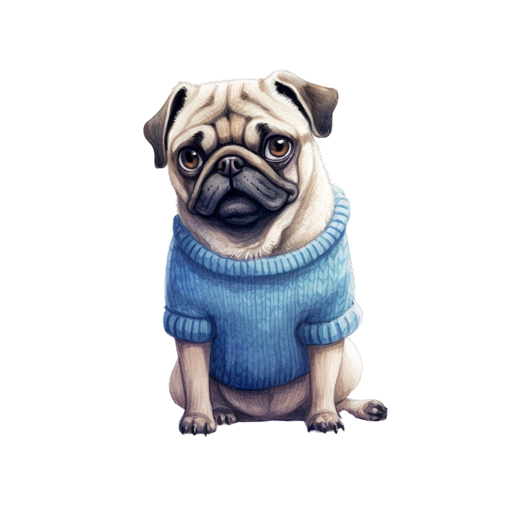 Stickers - Pugs Fawn Pug in Blue Sweater