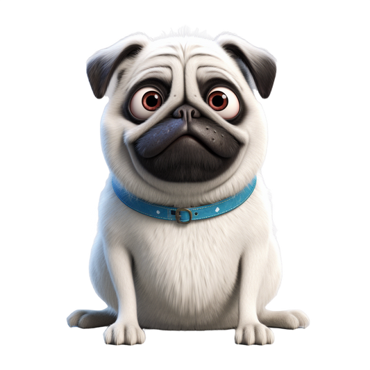 Stickers - Pugs, Light Fawn Pug in a Blue Collar