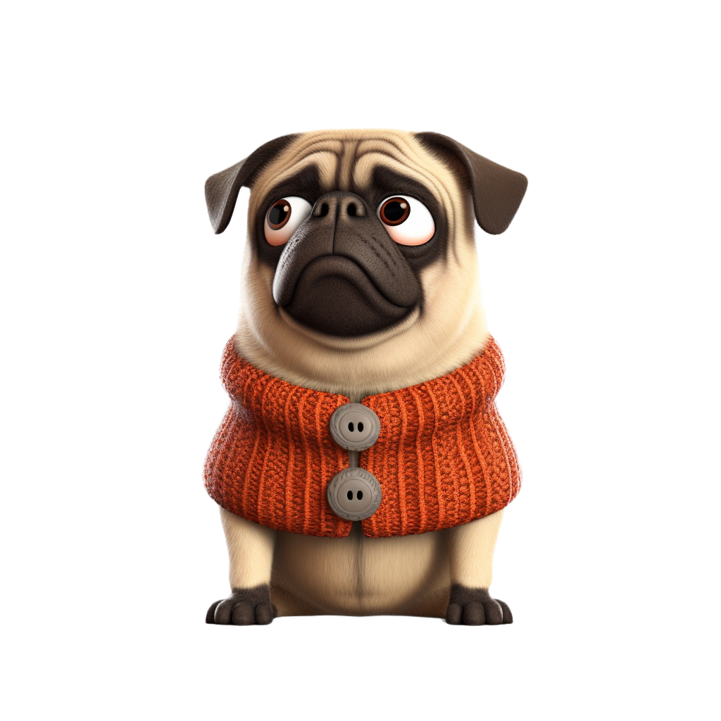 Stickers - Pug, Fawn Pug in a Red Sweater