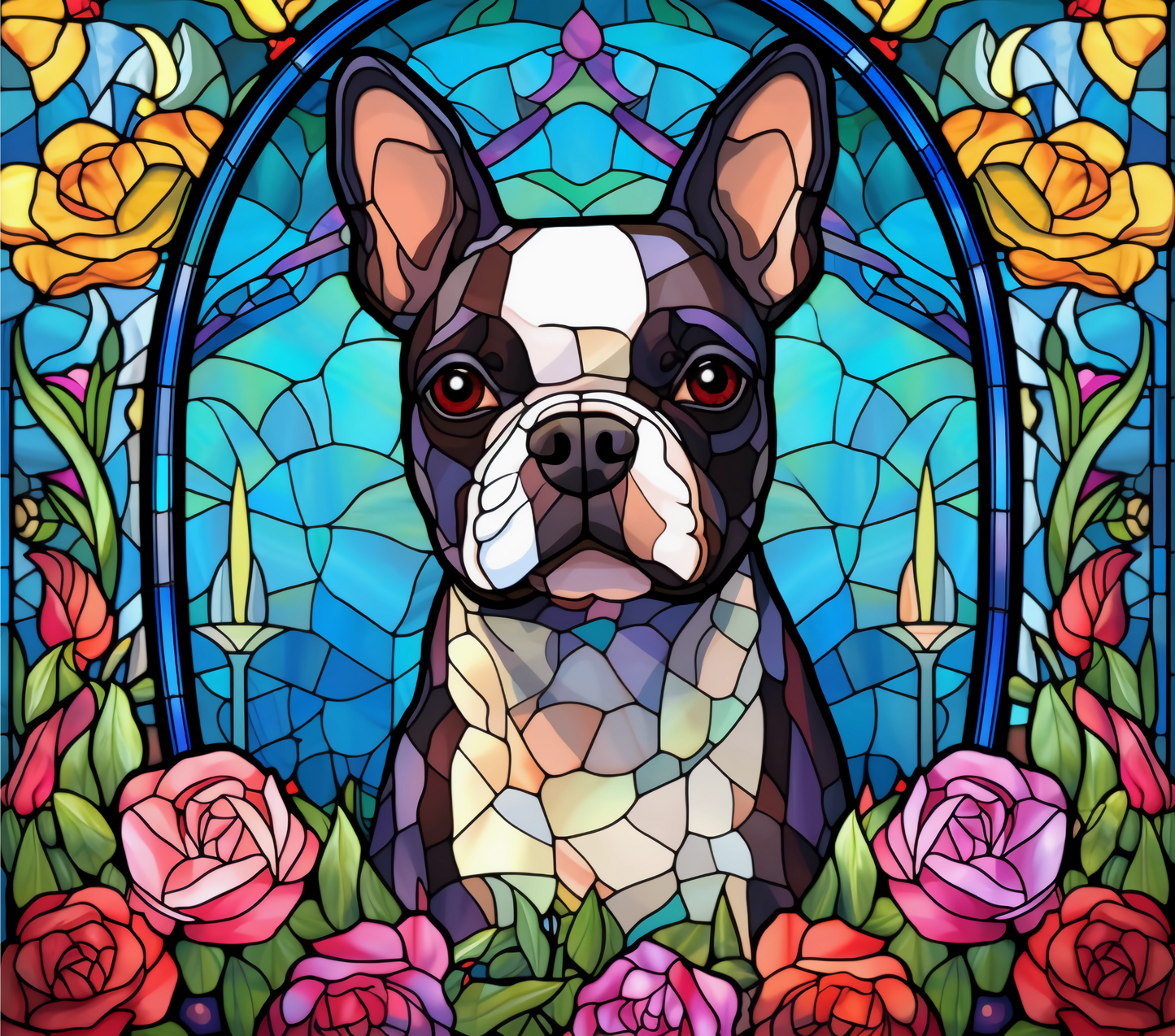 20 oz Stainless Steel Tumbler, Stained Glass Boston Terrier