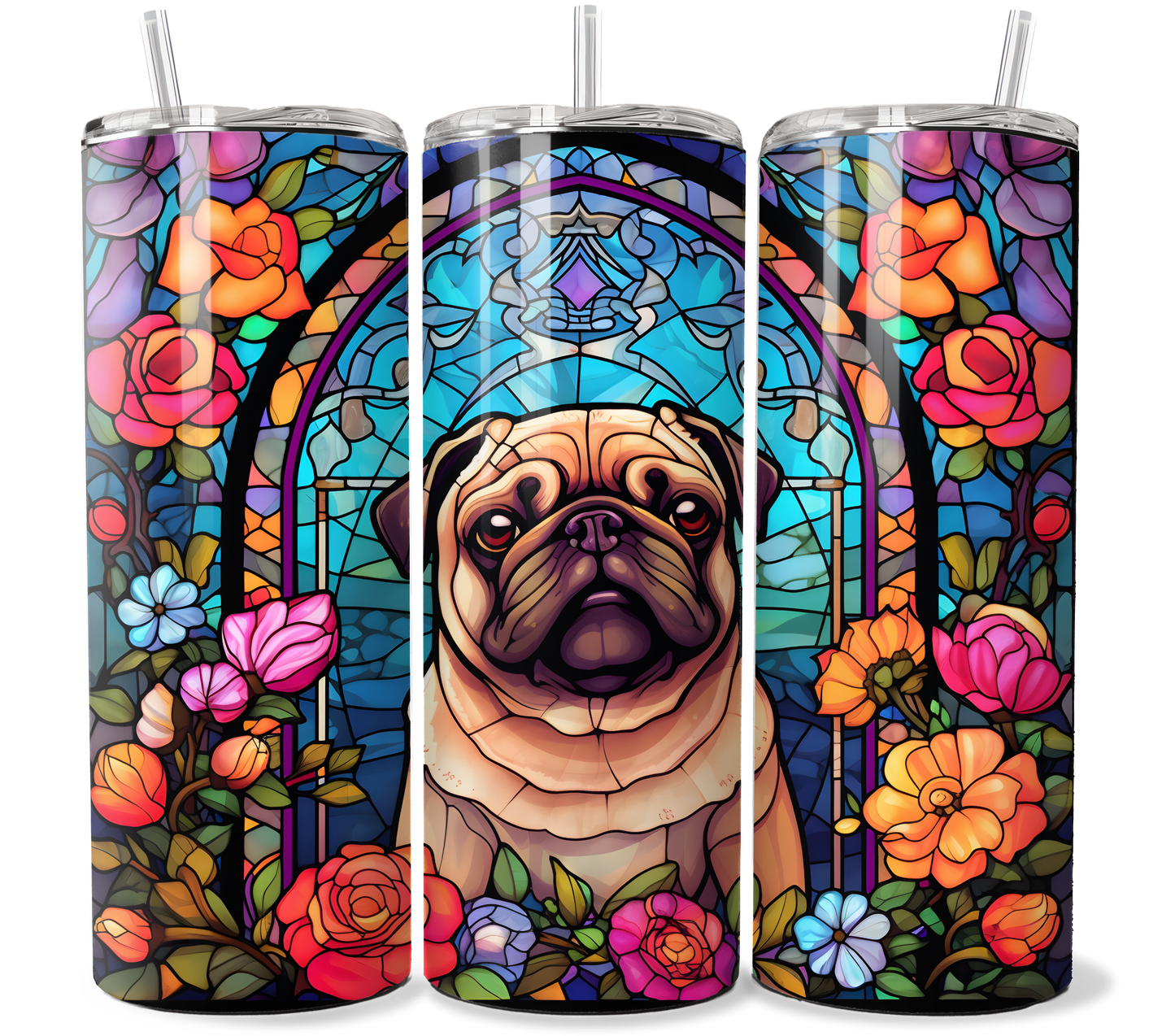 20 oz Stainless Steel Tumbler, Stained Glass Pug