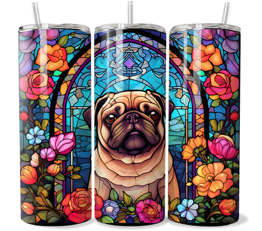 20 oz Stainless Steel Tumbler, Stained Glass Pug