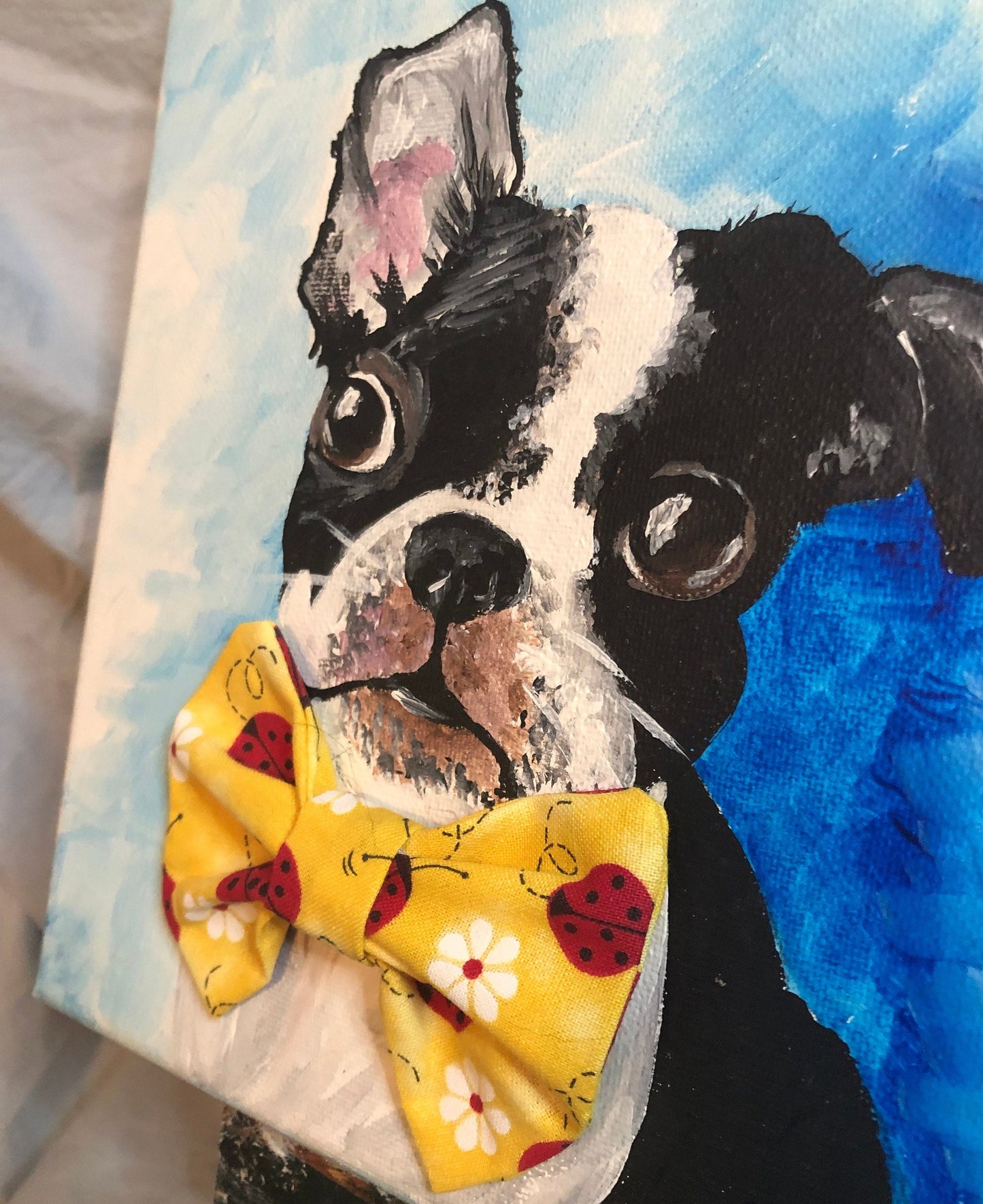 BOSTON TERRIER One of a Kind Acrylic Painting 3D Bowtie