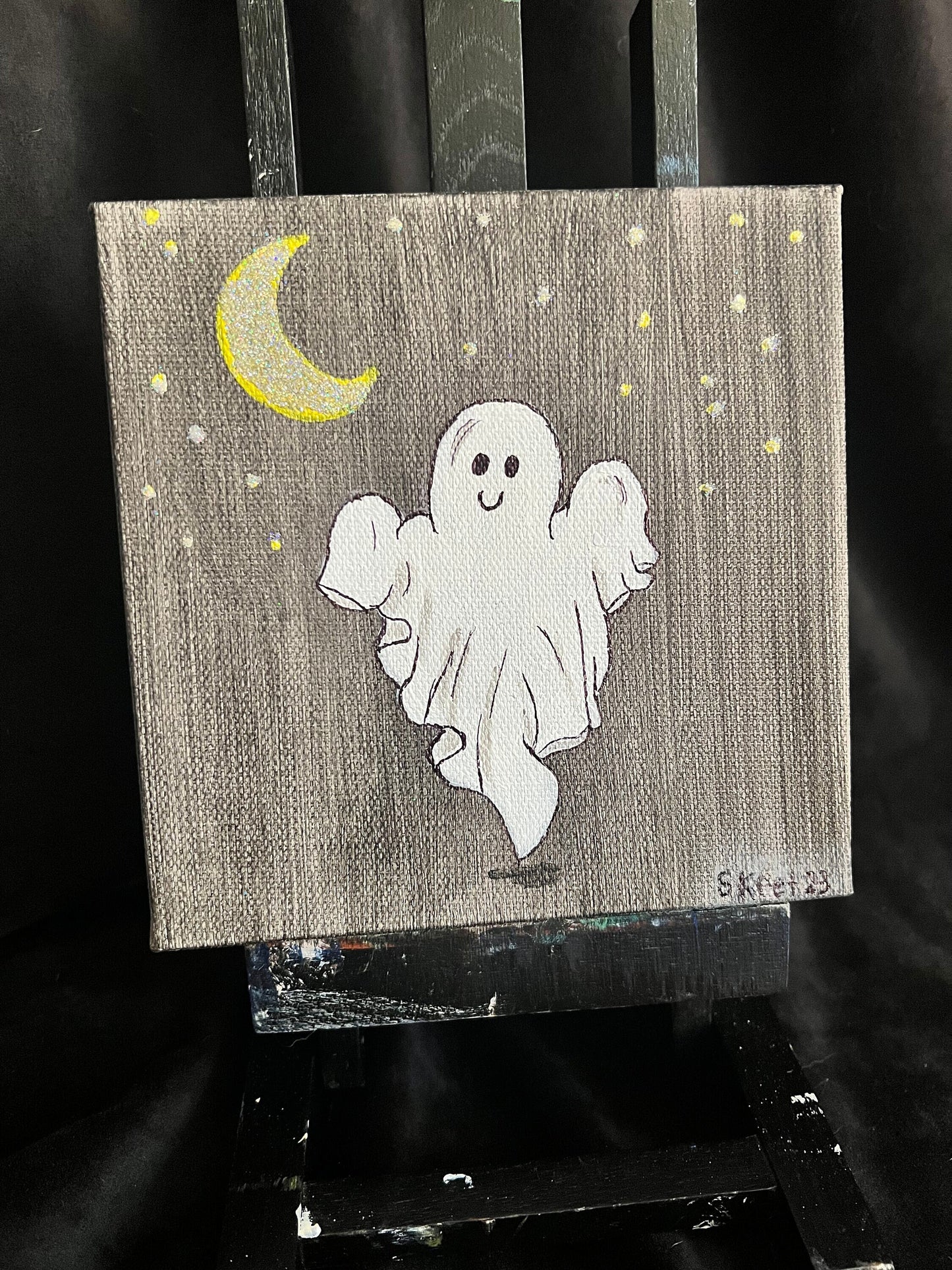 Adorable Ghost Painting, Mixed Media, Original Artwork